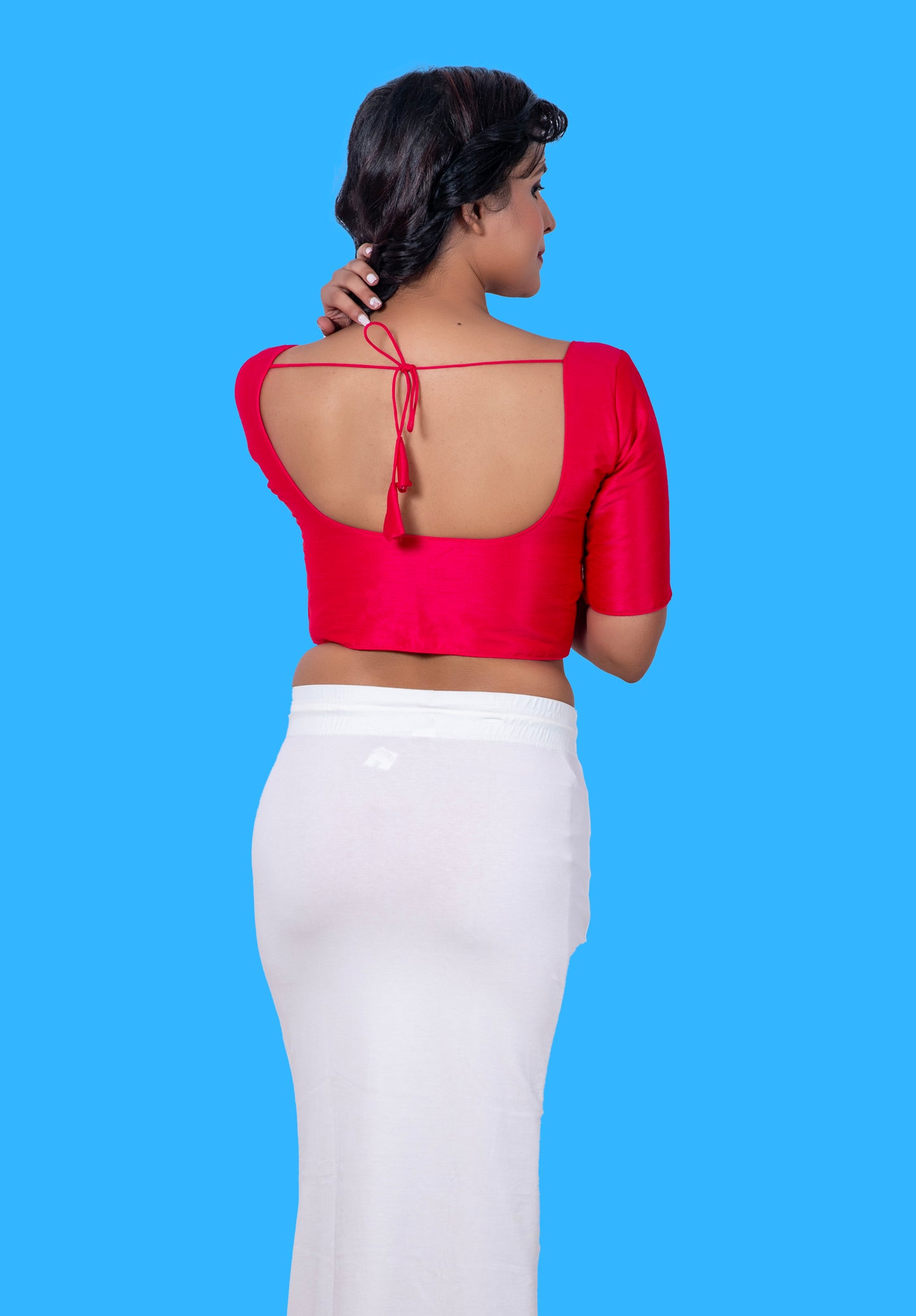 Elbow sleeves Raw Silk Plain Rani Pink Blouse