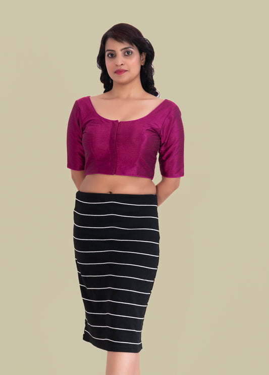 Elbow sleeves raw silk plain Magenta Blouse