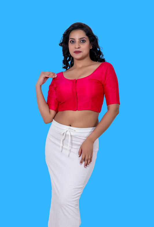 Elbow sleeves Raw Silk Plain Rani Pink Blouse