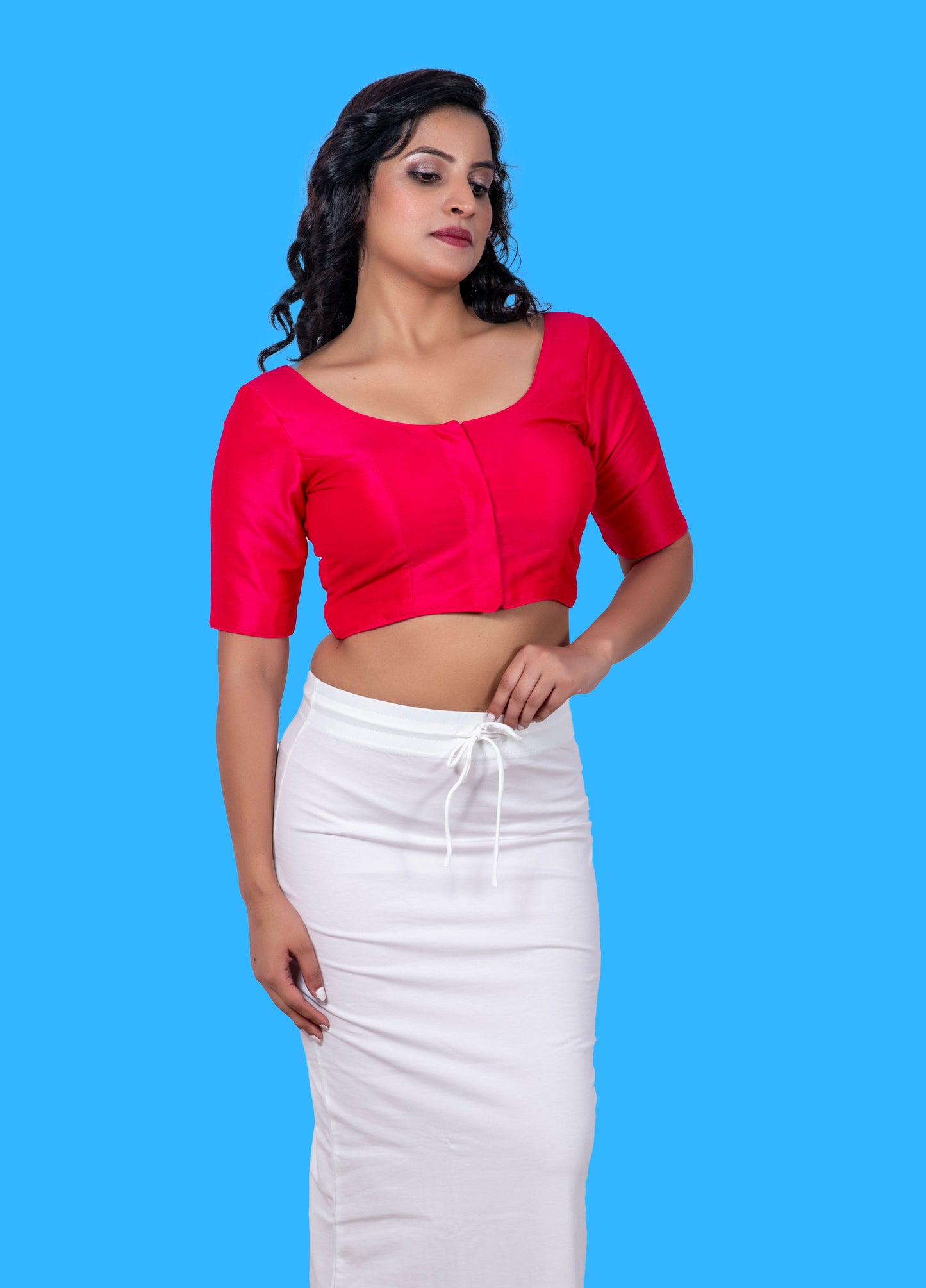 Elbow sleeves Raw Silk Plain Rani Pink Blouse