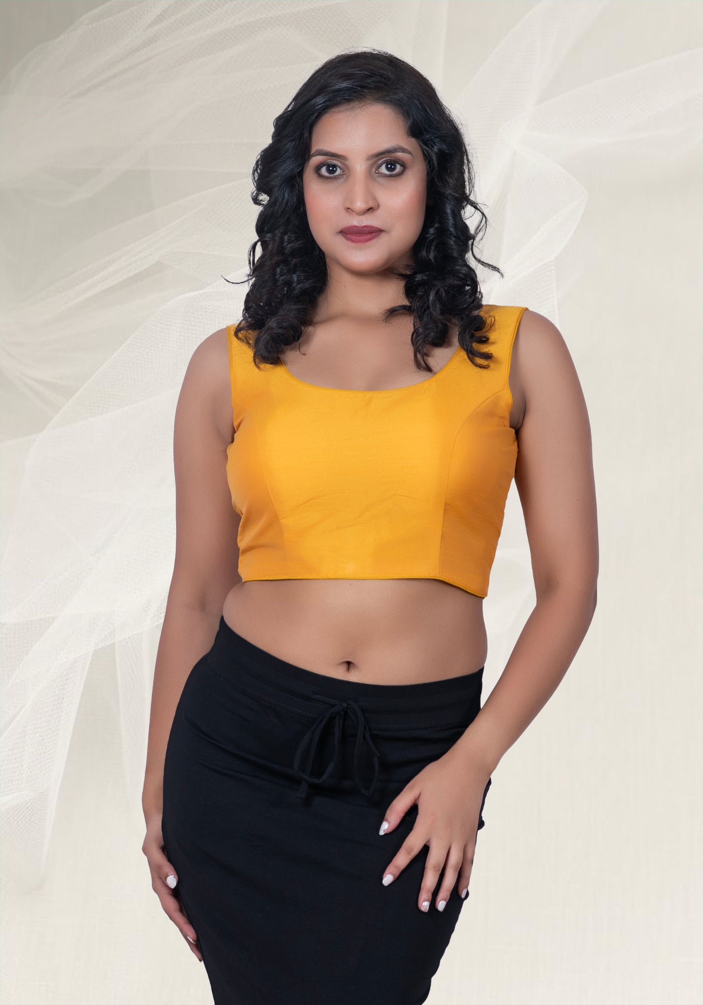 Sleeveless Raw Silk Plain Mustard Yellow Blouse